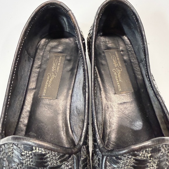 Vintage Sesto Meucci Loafers Shoes Womens 5.5 Black Weave Leather Slip On Italy - Picture 6 of 16